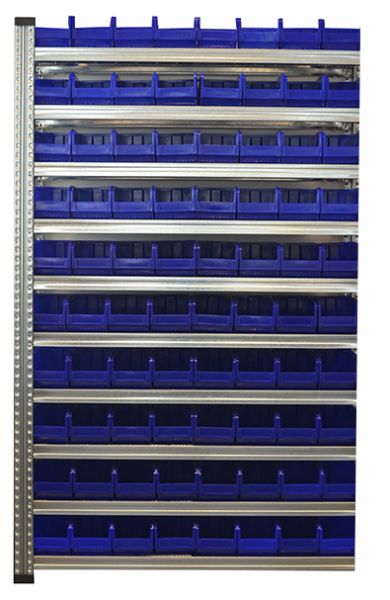 Aanbouwrek 10 niveaus met magazijnbakken - incl. 80 bakken type K3 (H120xD235xB144 mm)