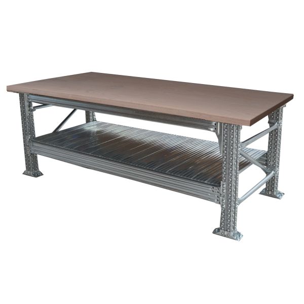 Werkbank type456 h931xD800xL2100 incl. beuken multiplex bovenblad (40 mm) plus 1 legbord.