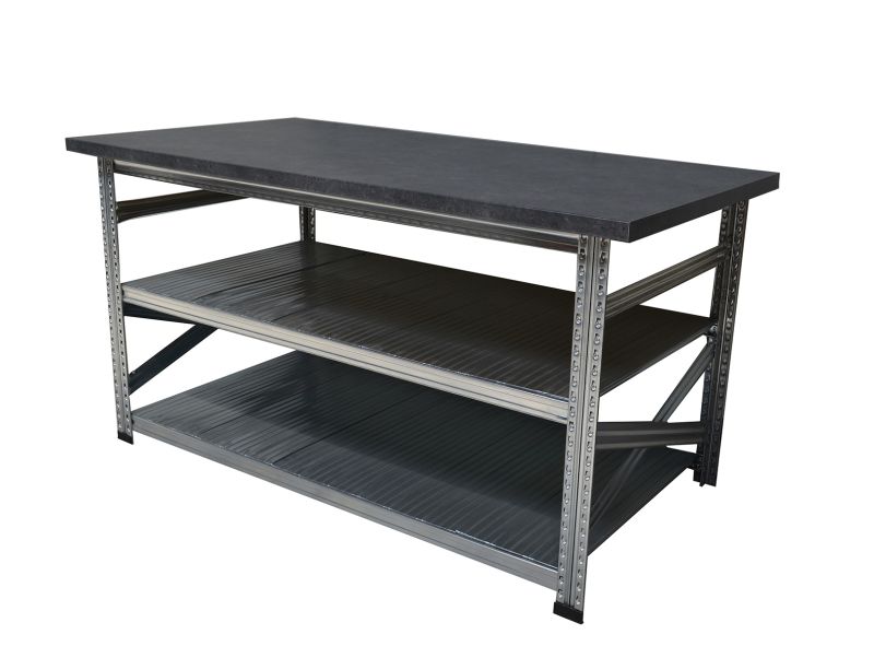 Werktafel type123 H926xD700xL2600 met anthraciet grijs werkblad H40 mm plus 2 legborden