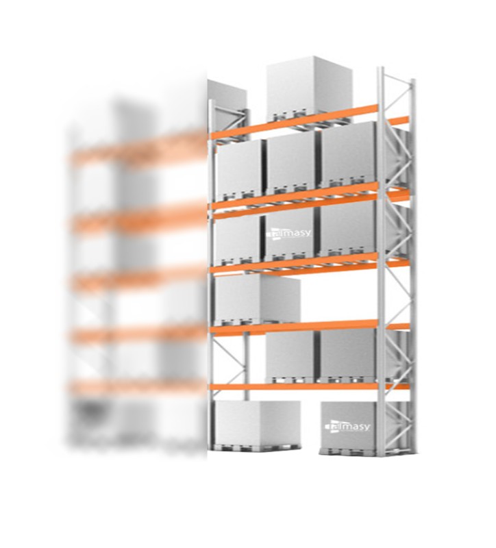 grond+ 5 niveaus draagbalken (liggers)
capaciteit: 18 europaletten