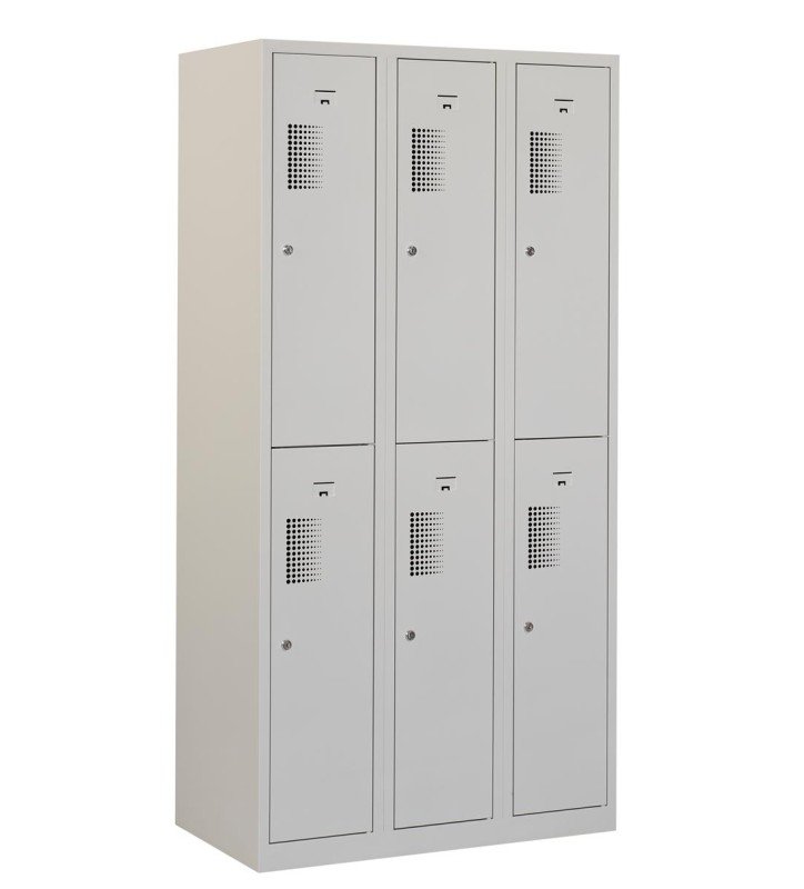 Locker type T, 3x2-deurs, grijze omkasting, grijze deuren