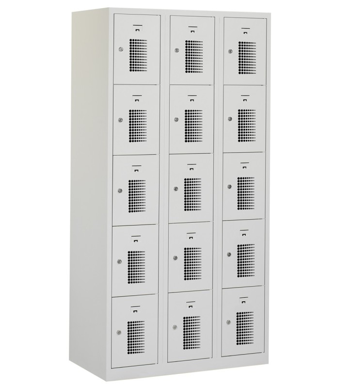 Locker type T, 3x5-deurs, grijze omkasting, grijze deuren