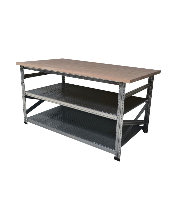 Werktafel type123 H925xD600xL2600 met ecolwood werkblad 30 mm plus 2 legborden