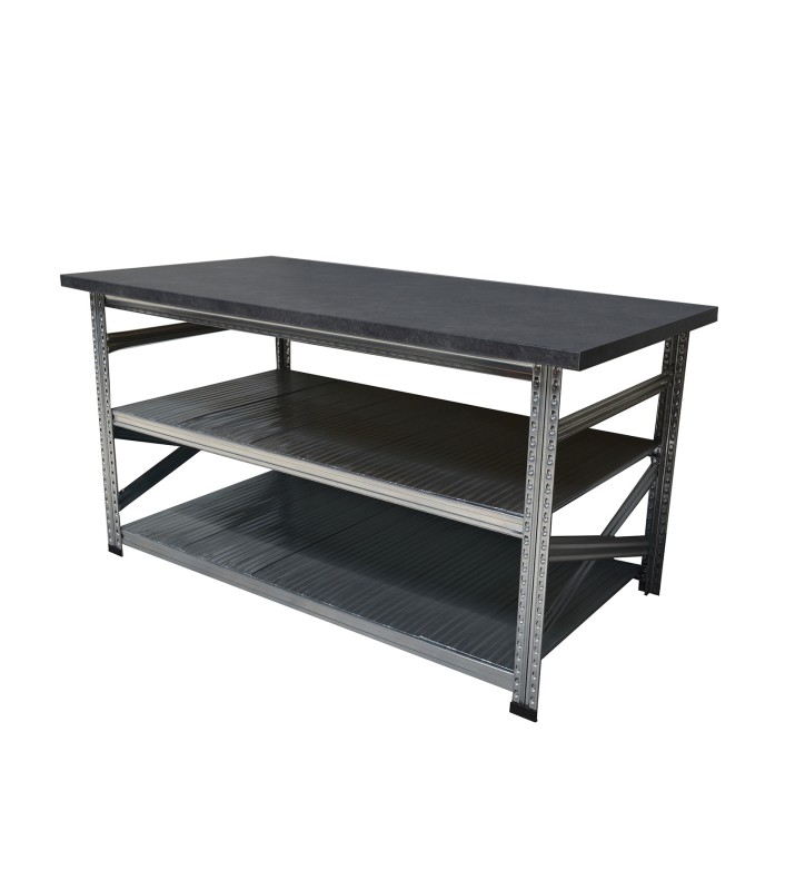 Werktafel type123 H926xD600xL1100 met anthraciet grijs werkblad 40 mm plus 2 legborden
